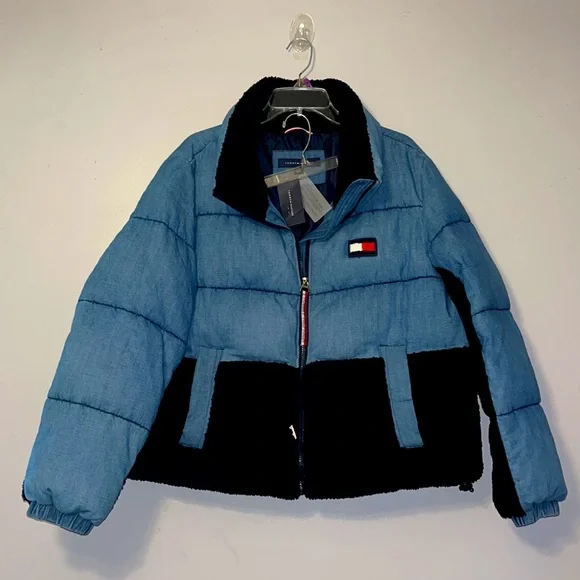 New Tommy Hilfiger Tommy Jeans Denim Sherpa Puffer Jacket - Picture 12 of 12